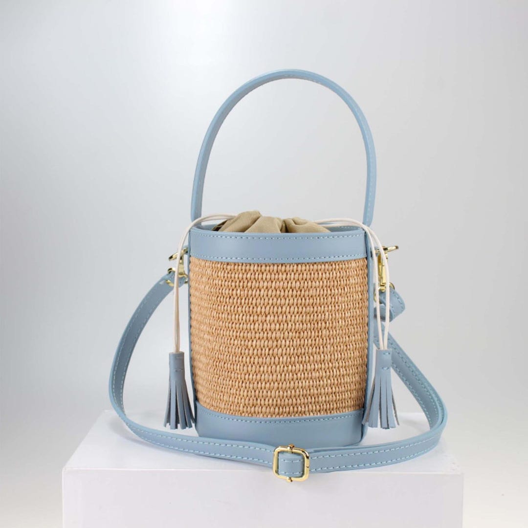 ブルレア Leather trimmed rattan bucketbag Amazon.com: Rattan Bag for Women Straw Tote Bucket Purse PU
