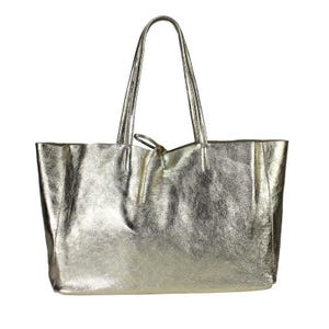 Elegant Metallic Gold Italian Leather Shoulder Bag – Handcrafted in Italy