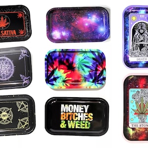 Decorative Premium Metal Rolling & Serving Tray 8 Unique Designs - 11x7 Inches