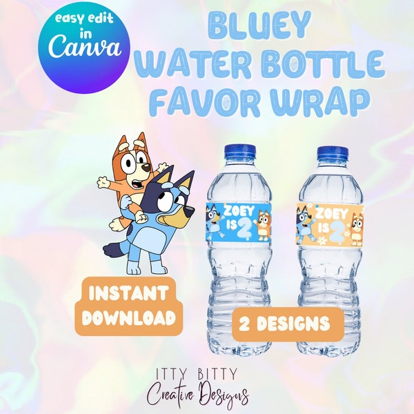 Personalized Bluey Water Bottle Label- Party Favor