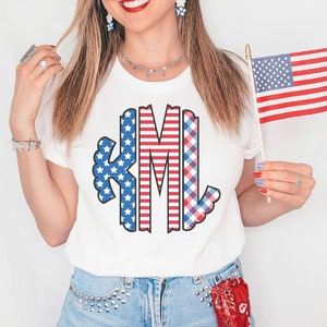 4th of July Monogram Shirt for Women - Personalized Southern Patriotic Tee - Custom Flag Monogram Tshirt - Summer Gift for Her