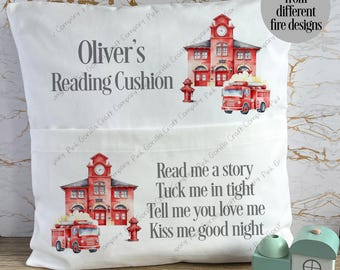 Cojín personalizado, cojín de bolsillo, almohada infantil, soporte para libros, almohada para niño, cojín de estación de bomberos, almohada de camión de bomberos, camión de bomberos,