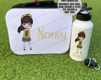 Bolsa de almuerzo personalizada, bolsa de almuerzo para colegiala, lonchera escolar, bolsa de almuerzo amarilla para uniforme, lonchera para niñas, regreso a clases, bolsa de almuerzo escolar