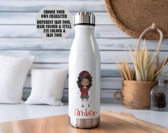 Botella de agua personalizada, botella para niñas, botella de agua escolar, botella de acero inoxidable, botella isotérmica, vuelta al cole, botella para colegiala