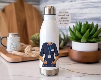 Botella de agua personalizada, botella de acero inoxidable, botella de agua de doble pared, botella isotérmica, botella para gimnasio, botella para enfermeras, botella para trabajadores del NHS