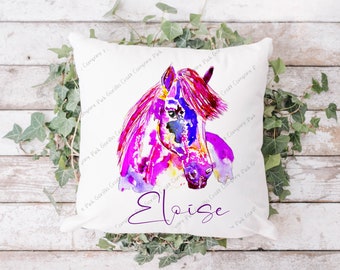 Horse cushion, Horse Pillow, Pony Cushion, Horse Gift, Gift for girl, Horse lover, Gift for her, Personalised Horse, Watercolour Horse,