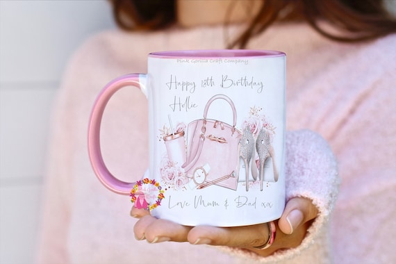 18th Mug, 21st mug, 30th Mug, Mug for her, Birthday for her, Pink Mug, Gift for her, Handbag gift, Personalised Mug, Female Birthday