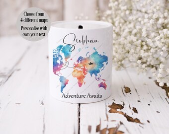 Money Box, Personalised money box, Coin bank, World Map Money Box, Adventure Fund, Travel Savings Box, Honeymoon Fund, Explorer Gift