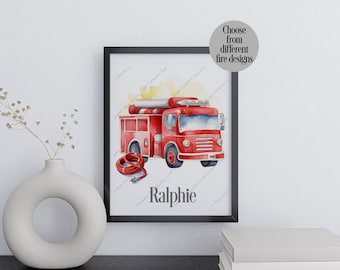 Lámina de camión de bomberos, Lámina de camión de bomberos, Regalo de camión de bomberos, Arte mural de bombero, Regalo para niño, Decoración de camión de bomberos, Dormitorio de camión de bomberos, Camión de bomberos