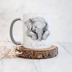 Personalised Mug, Elephant mug, Baby Elephant, Elephant Gift, Elephant Lover, Elephant, Animal Lover, Gift for her, Elephant Art, Coffee Mug