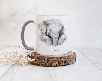 Personalised Mug, Elephant mug, Baby Elephant, Elephant Gift, Elephant Lover, Elephant, Animal Lover, Gift for her, Elephant Art, Coffee Mug