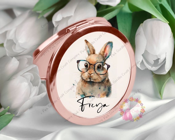 Personalised Mirror, Compact Mirror, Personalised Gift, Gift for her,  Pocket Mirror, Mirror for her, Bunny Mirror, Bunny gift, Bunny for her