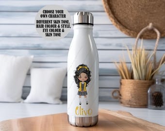 Botella de agua personalizada, botella para niñas, botella de agua escolar, botella de acero inoxidable, botella isotérmica, vuelta al cole, botella para colegiala