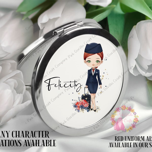 Personalised Mirror, Compact Mirror, Gift for her, Mirror for her, Stocking Filler, Air Hostess gift, Cabin Crew Gift, Flight atttendant