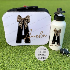 Personalised lunch bag, Girls Lunch Set, Bow Gift, Pink Bow lunch box, back to school, girls lunch bag, personalised cooler bag, lunch box