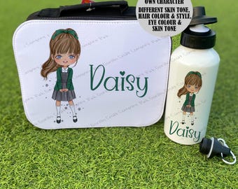 Bolsa de almuerzo personalizada, bolsa de almuerzo para colegiala, lonchera escolar, bolsa de almuerzo para uniforme verde, lonchera para niñas, regreso a clases, bolsa de almuerzo escolar