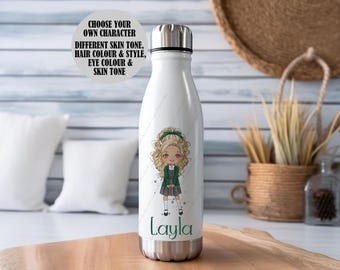 Botella de agua personalizada, botella para niñas, botella de agua escolar, botella de acero inoxidable, botella isotérmica, vuelta al cole, botella para colegiala