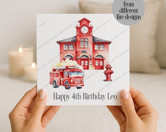 Tarjeta de cumpleaños, tarjeta de felicitación de camión de bomberos, tarjeta de niño bombero, tarjeta para niño pequeño, tarjeta de estación de bomberos, tarjeta de cumpleaños para niños, tarjeta de camión de bomberos