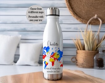 Stainless Steel Bottle, Insulated Bottle, World Map Bottle, Traveller Gift,  Geography Teacher Gift, Travel Lover Bottle, Travel Enthusiast