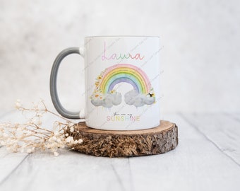Gift for mum, Daisy Rainbow, Mug for mum, Are my Sunshine, Mothers day gift, Personalised Mug, Gift from her, Gift for friend, Mug for her