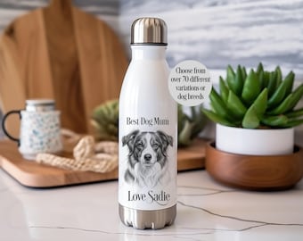Botella de agua personalizada, botella de acero inoxidable, botella de agua de doble pared, botella isotérmica, varios retratos, botella para perros, regalo para dueños de perros,