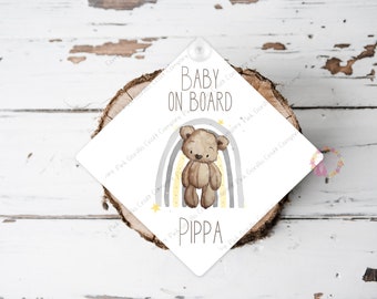 Baby on board sign, Child on Board Sign, Car window sign, Baby on board, Car sign for Baby, New baby Gift, Car suction Sign, Teddy Car sign
