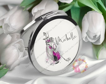 Personalised Mirror, Compact Mirror, Personalised Gift, Gift for her, Pocket Mirror, Mirror for her, Golf for her, Ladies Golf, Female golf