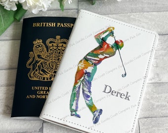 Passport Cover, Passport Holder, Personalised Passport, Luggage Tag, Passport Set, Suitcase Label, Passport Cover for him, Golf gift for him