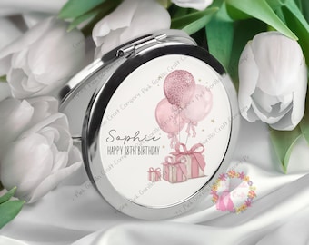 Espejo personalizado, espejo compacto, regalo personalizado, regalo para ella, regalo de 18 cumpleaños, espejo para ella, regalo para su 18 cumpleaños, regalo de 21 cumpleaños, regalo de cumpleaños