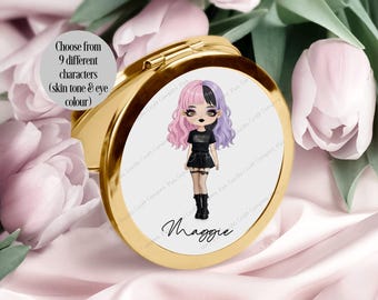 Personalised Mirror, Compact Mirror, Personalised Gift, Gift for her, Pocket Mirror, Mirror for her, Gothic Gift, Goth Girl, Rocker Girl