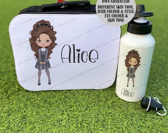 Bolsa de almuerzo personalizada, bolsa de almuerzo para colegiala, lonchera escolar, bolsa de almuerzo gris para uniforme, lonchera para niñas, regreso a clases, bolsa de almuerzo escolar