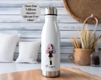 Personalised Water Bottle, Stainless Steel Bottle, Double Wall Water Bottle, Insulated Bottle, Gym Bottle, Goth Girl Bottle, Emo Girl, Punk