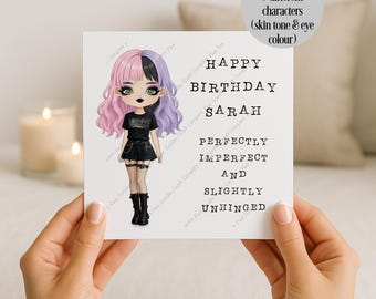 Birthday Card, Goth Girl Card, Gothic Girl, Gothic Character, Alternative Girl, Emo Girl Card, Card for Goth Girl, Punk Girl, Rocker Girl