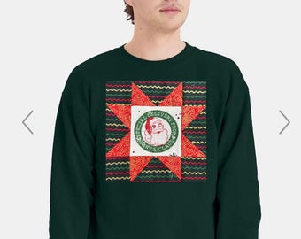 Christmas Quilt Block Sweatshirt Striped Deliveries From Santa