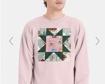 Christmas Quilt Block Sweatshirt Santa Stamps