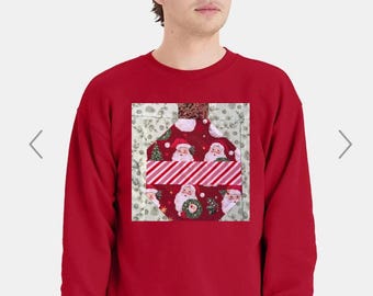 Christmas Quilt Block Sweatshirt Santa Ornament