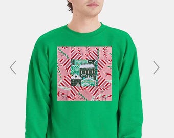 Christmas Quilt Block Sweatshirt Candy Cane Lane