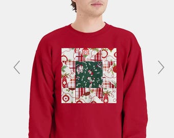 Christmas Quilt Block Sweatshirt Plaid with Vintage Toys