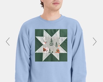 Christmas Quilt Block Sweatshirt Ski Lodge