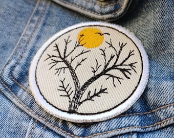 Tree Line Art Custom Night Iron-On Ribbon Punk Jacket Alternative Embroidered Patch