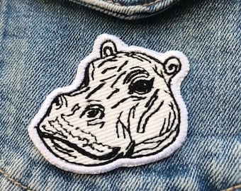 Hippopotamus Hippo Animal Edgy Embroidered Punk Rock Alternative Jacket Iron-On Patch