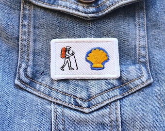 Camino de Santiago St James Way Pilgrim Hiker and Seashell Travel Iron-on Embroidered Patch