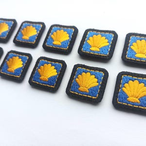 Set mit 10 Jakobsweg-Muschelaufnähern, Pilger-Bügelapplikation mit Klettverschluss