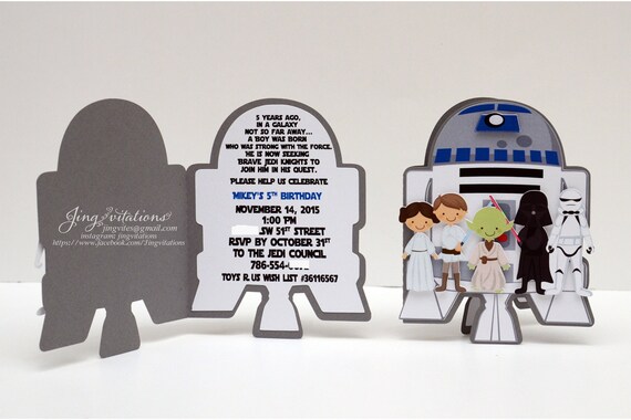 Star Wars Invitations, R2D2, Skywalker, Stromtrooper, Yoda, Kylo Ren, Luke Skywalker, Princess Leia, Obiwan, Chewbacca, Star wars party Il_570xn