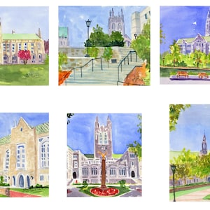 Boston College Watercolor Note Cards - Set of 6. Giclée Prints Available