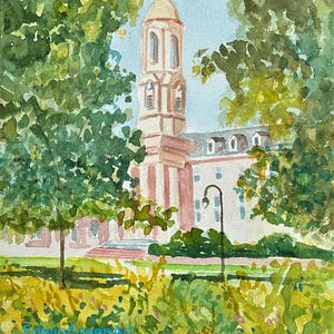 Pennsylvania State University (Penn State)-Old Main. Original Watercolor 11x14. Giclée Prints Available.