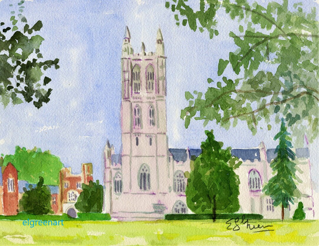 Watercolor Impression of Trinity College Campus in Hartford, CT. Note ...