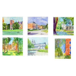 Independent Artist's Impressions of the Bowdoin College Campus-Brunswick, ME. Note Cards, Giclée Prints, and Collages Available.