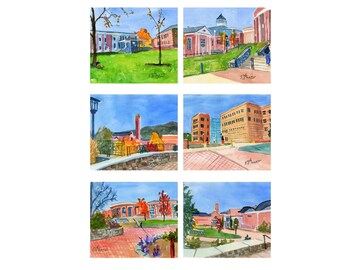 Independent Artist's Impressions of Appalachian State University Campus- Boone, NC. Note Cards, Giclée Prints, and Collage Available.
