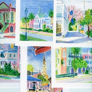 Charleston SC Note Cards with Envelopes (Watercolor Series). 6 Cards, Blank Inside. Description on Back. Giclée Prints Available.